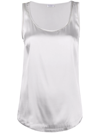 Brunello Cucinelli Sleeveless Round Neck Top In Stretch Silk In Grau