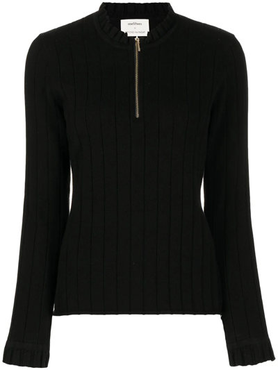 Onefifteen Ribbed Fine Knit Jumper In Schwarz
