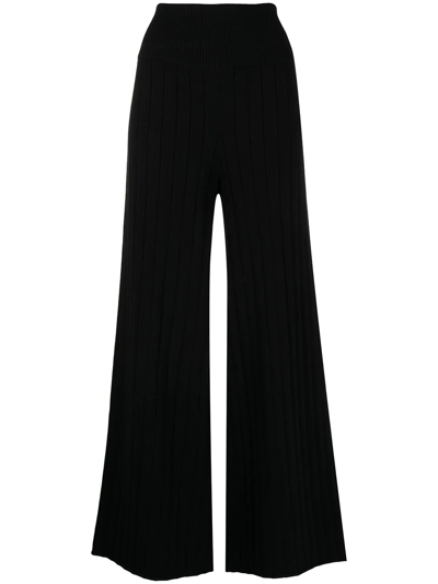 Onefifteen Ribbed Knit Flared Trousers In Schwarz