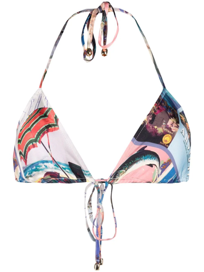 Zimmermann Poster-print Halterneck Bikini Top In Multicolore