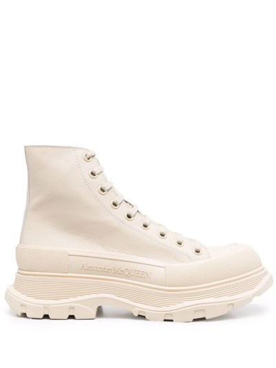 Alexander Mcqueen Tread Slick Lace-up Boots In Nude
