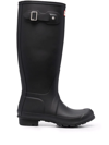 Hunter Womens Solid Black Rubber Knee High Rain Boots Shoes In Schwarz