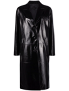 PRADA LOGO EMBOSSED LEATHER COAT