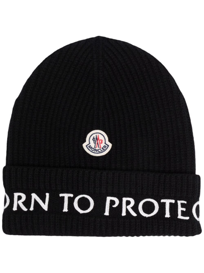 Moncler Born To Protect - Ribbed Knit Beanie In Black