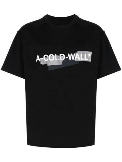 A-cold-wall* Knitted Strata T-shirt Black Cotton T-shirt With Front Logo Print