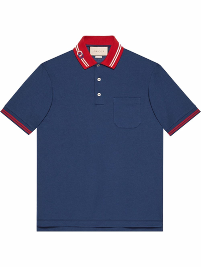 Gucci Cotton Piquet Polo With Interlocking G In Blau