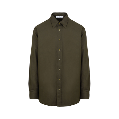 Acne Studios Cotton & Linen Twill Button-up Shirt In Byi Dark Olive