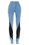 MUGLER HIGH WAIST COLORBLOCK BONDED JERSEY & DENIM SKINNY JEANS