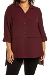 Adyson Parker Roll Tab Button-up Tunic Shirt In Deep Wine