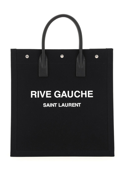 Saint Laurent Rive Gauche N/s Canvas Tote Bag In Black