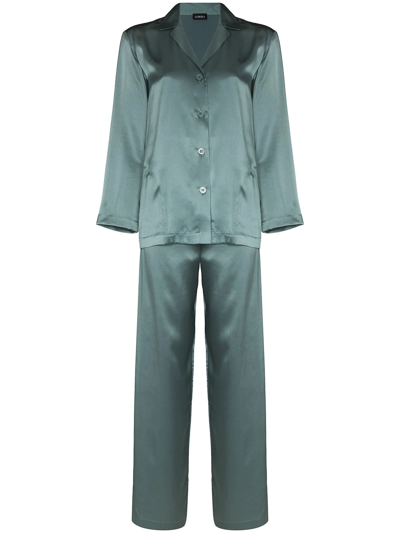 La Perla Silk Satin Pyjama Set In Dusty Green