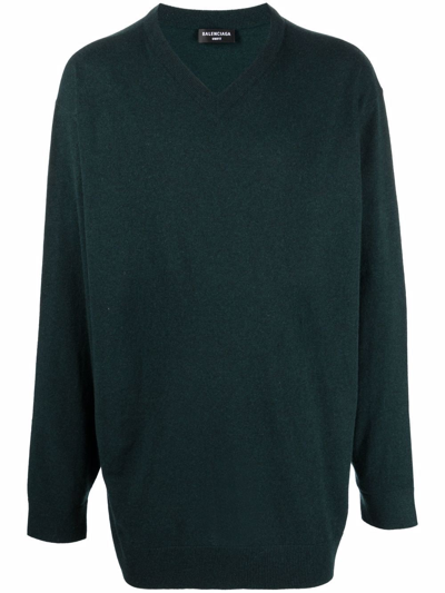 Balenciaga V-neck Cashmere Jumper In Green