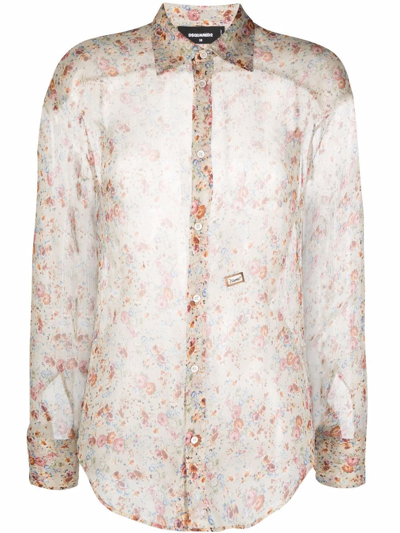 Dsquared2 Silk Floral-print Shirt In White