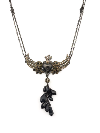 Pre-owned Christian Lacroix 1980s Heart Bird Necklace In Black
