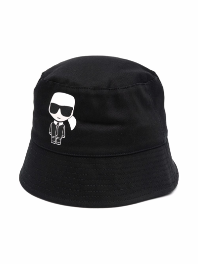 Karl Lagerfeld Kids' Logo-print Cotton Bucket Hat In Black