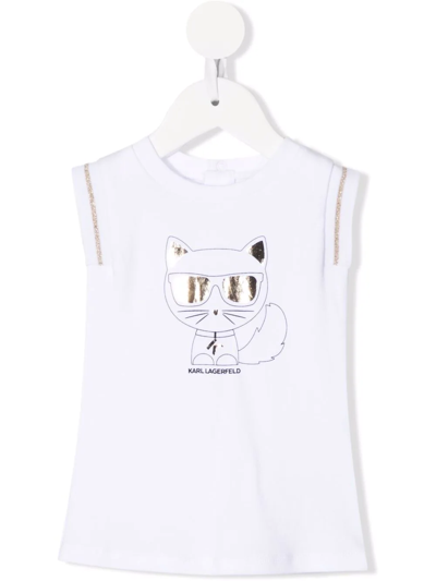 Karl Lagerfeld Babies' Choupette 印花t恤式连衣裙 In Bianco