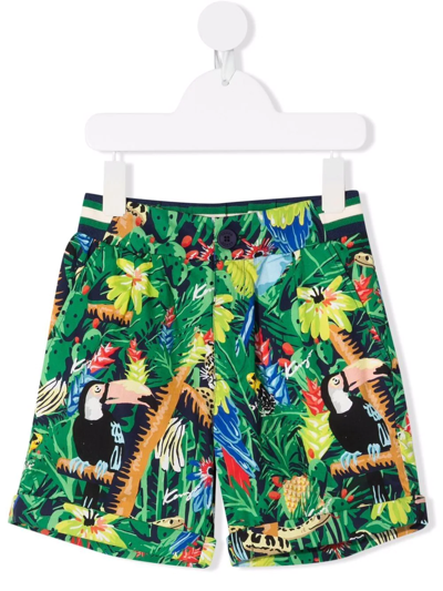Kenzo Teen Tropical-print Cotton Shorts In Green