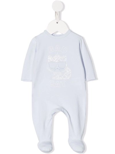 Karl Lagerfeld Bad Cat Cotton Babygrow Pyjamas In Blue