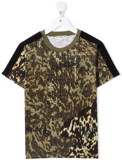 Givenchy Kids' 4g-logo Camouflage T-shirt In Verde