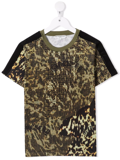 Givenchy Kids' 4g-logo迷彩t恤 In Green