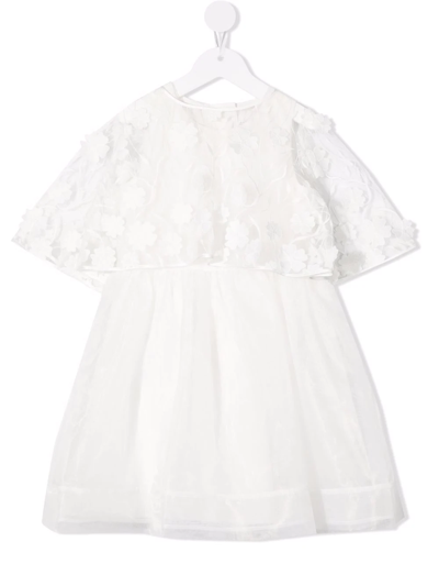 Charabia Kids' Lace And Tulle Overlay Dress In White