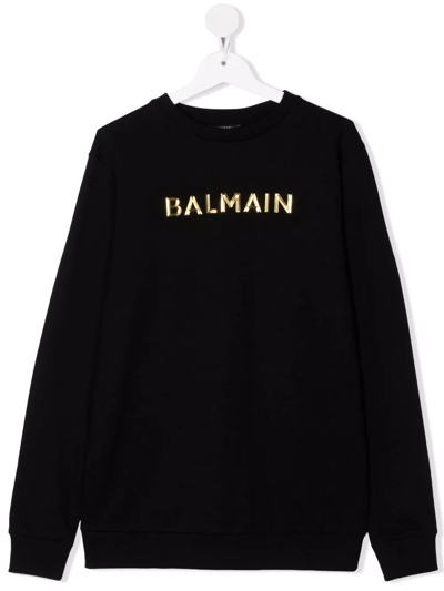 Balmain Teen Metallic-logo Sweatshirt In Black