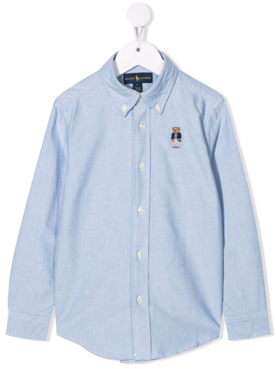 Ralph Lauren Kids' Polo Bear-embroidered Button-down Shirt In Blue