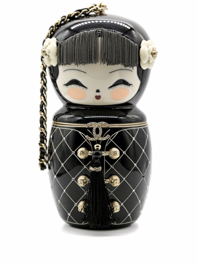 Pre-owned Chanel 2010 Limited Edition Paris-shanghai China Doll Clutch Bag In Black