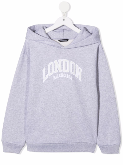 Balenciaga Kids' London Cotton Hoodie In Grey