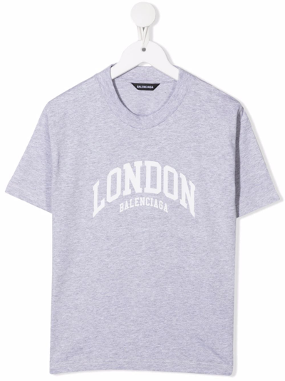 Balenciaga Kids' London 棉t恤 In Grey