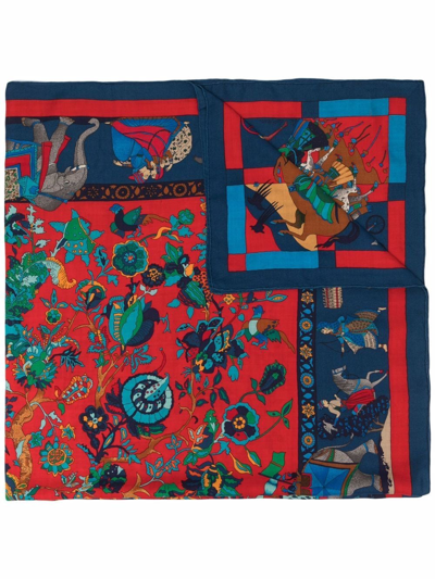 Pre-owned Hermes 1986  Fantaisies Indiennes Shawl In Red