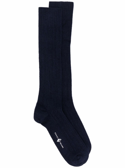 Drumohr Branded-footbed Socks In Blue