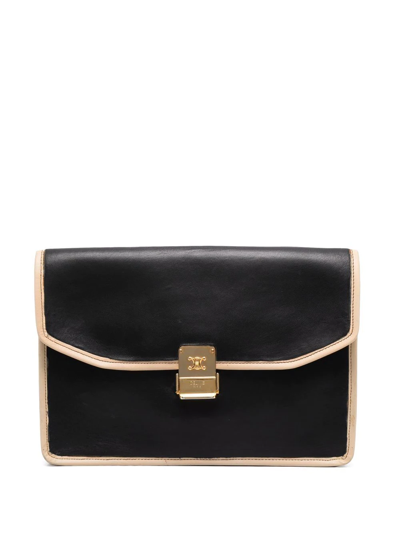 Pre-owned Celine 1970s Contrasting Piping Flap Clutch In Black