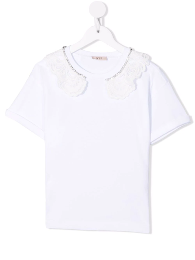 N°21 Crochet-collar T-shirt In White