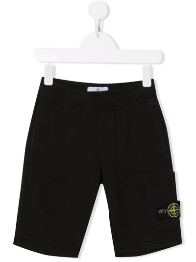 Stone Island Junior Kids' Logo-patch Knee-length Shorts In Black