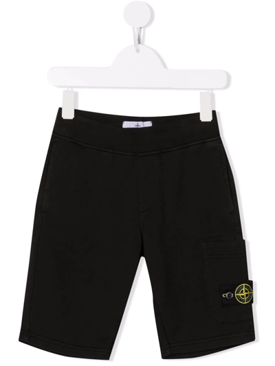 Stone Island Kids' Logo-patch Knee-length Shorts In Black
