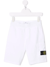 Stone Island Junior Teen Compass-motif Multi-pocket Cargo Shorts In White