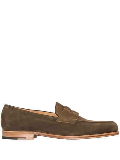 John Lobb Green Lopez Suede Loafers