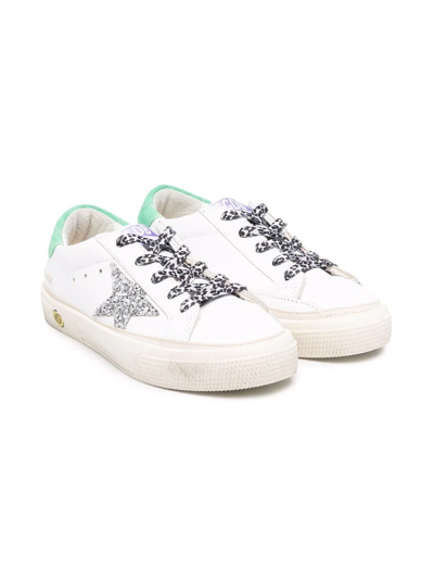 Golden Goose Kids' Glitter Star Sneakers In Bianca-verde-glitter