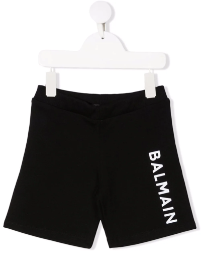 Balmain Baby Black Side Logo Bermuda Shorts In Nero/bianco