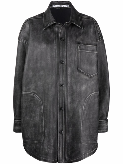 Alexander Wang Mid-length Leather Overshirt In Black