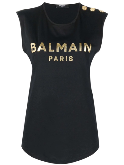 Balmain 3-button Foil-logo Tank Top In Black