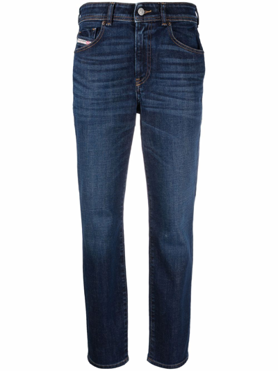 Diesel Logo-patch Tapered-leg Jeans In Blue