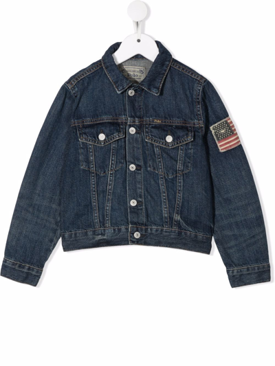 Ralph Lauren Kids' Patch-detail Four-pocket Denim Jacket In Blue