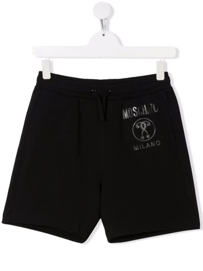 Moschino Kids' Logo Cotton Blend Sweat Shorts In Black