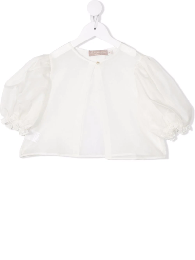 La Stupenderia Teen Puff-sleeve Cropped Bolero Blouse In Bianca