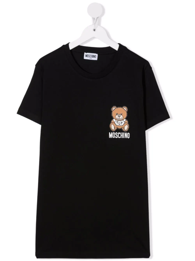 Moschino Teen Logo Crew-neck T-shirt In Black