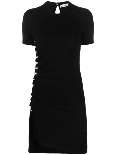 Paco Rabanne Rivet-embellished Asymmetric Dress In Black