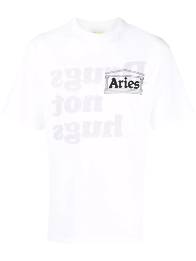 Aries Unisex Drugs Not Hugs Logo-graphic Print T-shirt In White