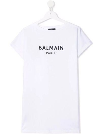 Balmain Teen Logo-print Cotton T-shirt In Bianco/nero